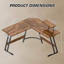 L Shaped Gaming Desk 120x120cm With Removable Monitor Stand Corner Computer Desk Large PC Writing Table For Home And Office Easy To Assemble Wood Grain Rustic Brown - Rustic Brown - View 4
