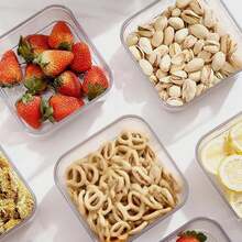 Tarro de almacenamiento de cereales, tarro de almacenamiento de cereales con tapa, recipientes de almacenamiento apilables transparentes para arroz, alimentos para mascotas, frutas secas - 2200 ml - Ver 4