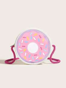 1pc Girls' PU Fuchsia Donut Shaped Cute & Fun Crossbody Bag - Mauve Purple - View 7