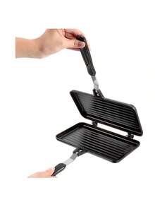 Doppelseitiger Grillplatte - Aluminium Antihaftbeschichtung Sandwich Maker, Wende-Grillplatte zum Backen von Käse, Frühstücks-Sandwich Maker, 35,5 x 24 x 3 cm. Die doppelseitige Grillplatte ist sowohl für den Heimgebrauch als auch für Outdoor-Picknicks geeignet. - Verschiedenfarbig - Übersicht 12