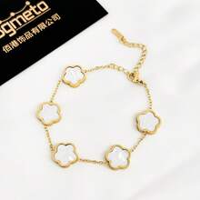 1pc Stainless Steel Minimalist Bracelet, Suitable For Women's Daily Wear - Four-leaf Clover Black and White Bracelet - View 5