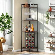 Estante de Vino de Esquina, Estantería esquinera para vinos 4 Niveles, con Soporte para Vidrio y estantes de Almacenamiento, Estante de Esquina Industrial para Sala de Estar, Comedor, Cocina - por defecto - Ver 1