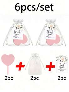 18pcs Heart-Shaped Travel Hand Mirror Set, Portable & Cute With Handle, Compact Size, Can Be Used As Makeup Mirror. Set Includes 6 Heart-Shaped Mirrors, 6 Organza Bags, And 6 Thank You Cards, Suitable For Princess Theme Parties, Bridal Showers, Weddings, Anniversaries, Etc. - Multicolor - View 10