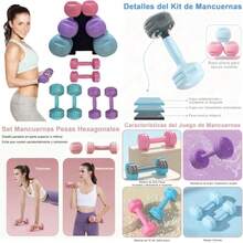 Set de Mancuernas Fitness de Gráfico con Base Soporte 6Pzs, 1,2,3kg Mancuerna Gimnasio 3 Colores Anti-Ruedo Antideslizante, Mancuerna de Pilate para Mujer Ejercicio de Fuerza en Casa Gimnasio(default) - Multicolor - Ver 1