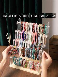 1pc Acrylic & Wooden Bracelet Display Stand, Jewelry Display Rack, Tabletop Bracelet, Watch, Earring & Ring Organizer - Multicolor - View 4