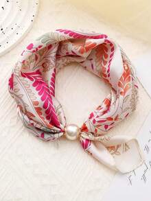 1pc Bandana Magnetic Clasp Scarf, Fashionable Pearl Necklace Feeling Stylish Neckerchief For Women