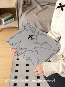 1 Piece, Minimalist Map And Airplane Design | Frosted Acrylic Ultra-Thin Laptop Case | Compatible With Air13 2025/Pro16 M3 M2 | Fingerprint-Resistant, Shockproof, And Heat-Dissipating | An Essential Protective Case For Office And Study Use.
