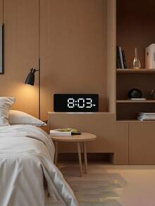 Silent Smart Mirror Alarm Clock With LED Backlit Digital Display, Desk/Bedside Decor, Temperature & Humidity Dual Display, Soft Lighting, Suitable For Office/Study, Applicable To 100 Scenarios, Batteries Not Included - Multicolor - View 2
