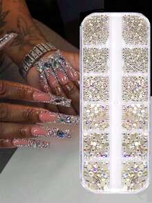 12 Grid Nail Rhinestones 1.5mm-5mm 3D Nail Art Glass Crystal Clear Nail Stones Gems Pearl Crystal Strass 3D Charm Gems Nail Multi-Shape 3D Nail Diamonds For Nail Art And DIY Decoration 1 Boxes Nail Art Rhinestones Flatback Rhinestones Pearls Nail Charms For Acrylic Nails Crystals Nail Art Supplies Half Round Design Nail Gems - 彩色 - 查看 1