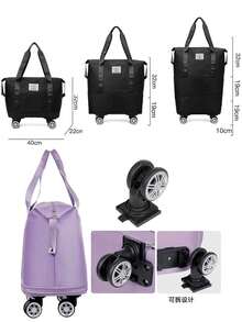 可折叠拉杆旅行包，轻便大容量行李手提包，多种颜色可选，旅行必备及送礼佳品，大容量户外运动旅行包，360°旋转轮，学生商务孕妇收纳包，防水干湿分离，可扩展行李箱，适合户外、旅行、商务出行、毕业旅行 - 粉色 - 查看 5