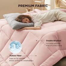 Thick Quilted Polyester Fabric Comforter Queen/King Size | Chic Solid-Color Bedroom Decor | Soft Warm Fluffy All-Season Stylish Bedding Accent - Pink - View 8