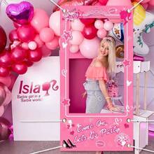 1 peça de decoração rosa para aniversário, adereço fotográfico rosa brilhante, decoração com tema de boneca princesa, decoração para despedida de solteira, festa de aniversário, chá de panela, artigos para festa rosa, 90 x 180 cm - Rosa-Vamos - Ver 10