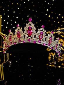 1件套女王皇冠头饰公主皇冠，水晶发箍，女士适用，新娘婚礼派对，情人节礼物 - 玫紅色 - 查看 9