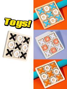 4件套木制XO井字棋拼图游戏，休闲互动玩具，小礼物 - 彩色 - 查看 1