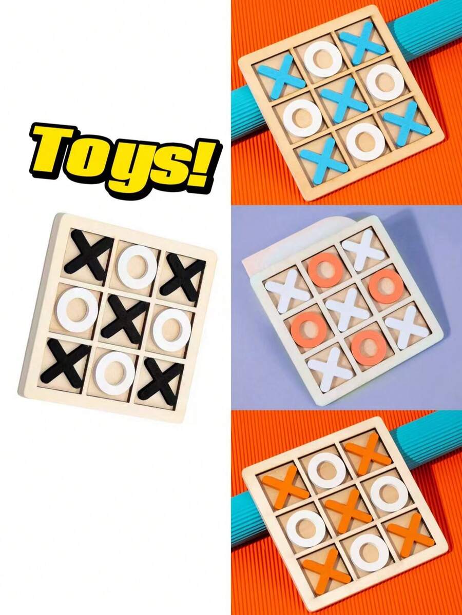 4件套木制XO井字棋拼图游戏，休闲互动玩具，小礼物 - 彩色 - 查看 1