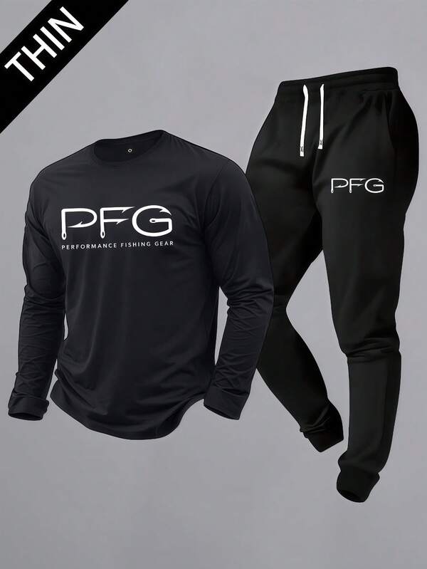 مجموعة تي شيرت بأكمام طويلة للرجال للربيع/الخريف، مع تصميم خفيف الوزن يتكون من تي شيرت بياقة طاقم أكمام طويلة وبنطلون رياضي ضيق. المجموعة مطبوعة بنمط موضوع الصيد، مناسبة لمناسبات متنوعة بما في ذلك الأنشطة الخارجية والتخييم والارتداء اليومي العادي. إنها بمثابة ملابس صيد مريحة وقطعة أنيقة تعكس شغفك بالرياضات الخارجية، مع التوازن المثالي بين العملية والتصميم المتناسق.