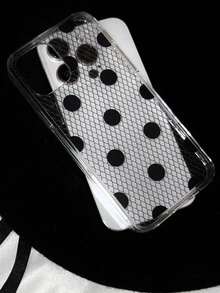 优雅黑色波点蕾丝图案透明软壳手机壳，兼容 17 Pro Max、17 Pro、17、16 Pro Max、16 Pro、16、15 Pro Max、15 Pro、15、14 Pro Max、14 Pro、14、13 Pro Max、13 Pro、13、12 Pro Max、12 Pro、12、11，浪漫创意防震后盖，送给女孩的礼物，情侣礼物。 - 黑色蕾絲波點 - 查看 4