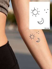 6 PCS / 1 Pc Herbal Juice Semi-Permanent Tattoo Stickers - Minimalist Tattoos. Features Simple Lines Of Hearts, Suns, Moons, Stars, Pentagrams. Suitable For Valentine's Day, Carnival Gifts, Everyday Parties, Shoulders, Neck, Arms, Waist, Legs, Knees, Body. Semi-Permanent Tattoo Waterproof Sticker. Fake Tattoo. - Blue - View 8
