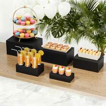 Self-Service Food Riser Set, Acrylic Display Rack, Hollow Bottom Design, Ideal For Buffet Tables, Dessert Displays, Jewelry Shows - Black - View 5