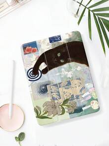 1个清爽黑猫印花平板保护套，兼容iPad 10.2英寸（2021/2020款）、iPad第10/9/8代、iPad（A16）11英寸（第11代，2025款）、Galaxy Tab A8 10.5英寸（2022款），带笔槽，支持自动休眠/唤醒 - 彩色 - 查看 2