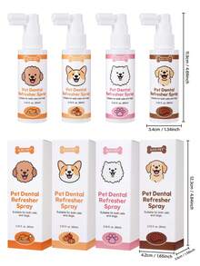 GJYC PET 一喷清新口气！宠物牙齿喷雾，适用于犬猫 - 无需刷牙，4 种口味（牛肉、鸡肉、苹果南瓜、原味）| 有效控制牙菌斑，使用方便，2.03 液盎司
