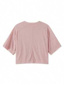 Women Half Sleeve Cropped Cardigan Shirt Short Sleeve Button Down Open Front Crewneck Loose Fit Knit T Shirt Y2k Casual Crop Tops Summer Fall Lightweight Jacket Outwear - Hồng - Xem 4