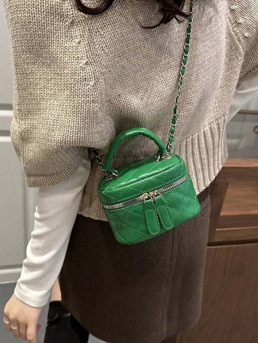 Tas Rantai Mini Ringan, Tas Tangan Berbahan Quilted, Tas Ember, Cocok untuk Gadis Muda, Mahasiswi, dan Pekerja Kantoran