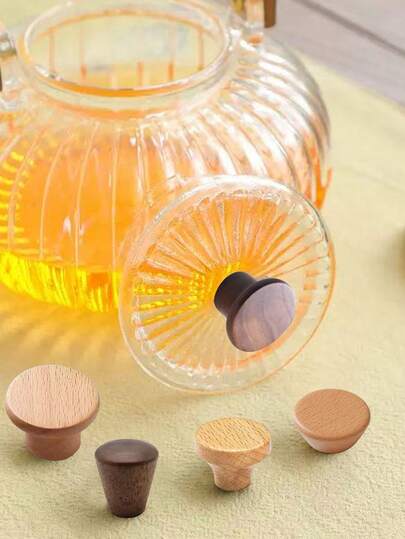 6pcs Tea Pot Lid Knob Accessories, Fit For Cups, Glass Teapots, Stainless Steel Pot Lids, Kitchen Milk Pot Single Lid Handle, Japanese Style, White & Black Walnut Material, Free Screws Included