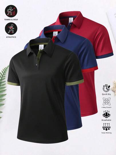 男士Polo衫，轻便透气，适合跑步训练、运动休闲，短袖设计，商务休闲翻领短袖T恤，适合办公室、派对、活动等场合穿着。