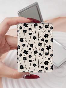 1 pieza Espejo de mano plegable de estilo campestre, espejo de vanidad portátil y ligero, de cuero de PU duradero, adecuado para todas las ocasiones y personas, espejo de bolsillo plegable cuadrado - Multicolor - Ver 14