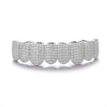 THATBOY A Set Of Fashionable Top And Bottom Teeth With Sparkling Cubic Zirconia Stones, Unique Hip Hop Design Teeth Grillz For Unisex Party Wear Copper Jewelry - Multicolor - View 14