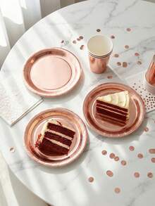 40件套玫瑰金派对餐具套装，可供10人使用，包含纸盘、纸杯、餐巾纸，耐用一次性餐具，适用于生日、婚礼、新娘送礼会、周年纪念日等场合。 - 彩色 - 查看 2