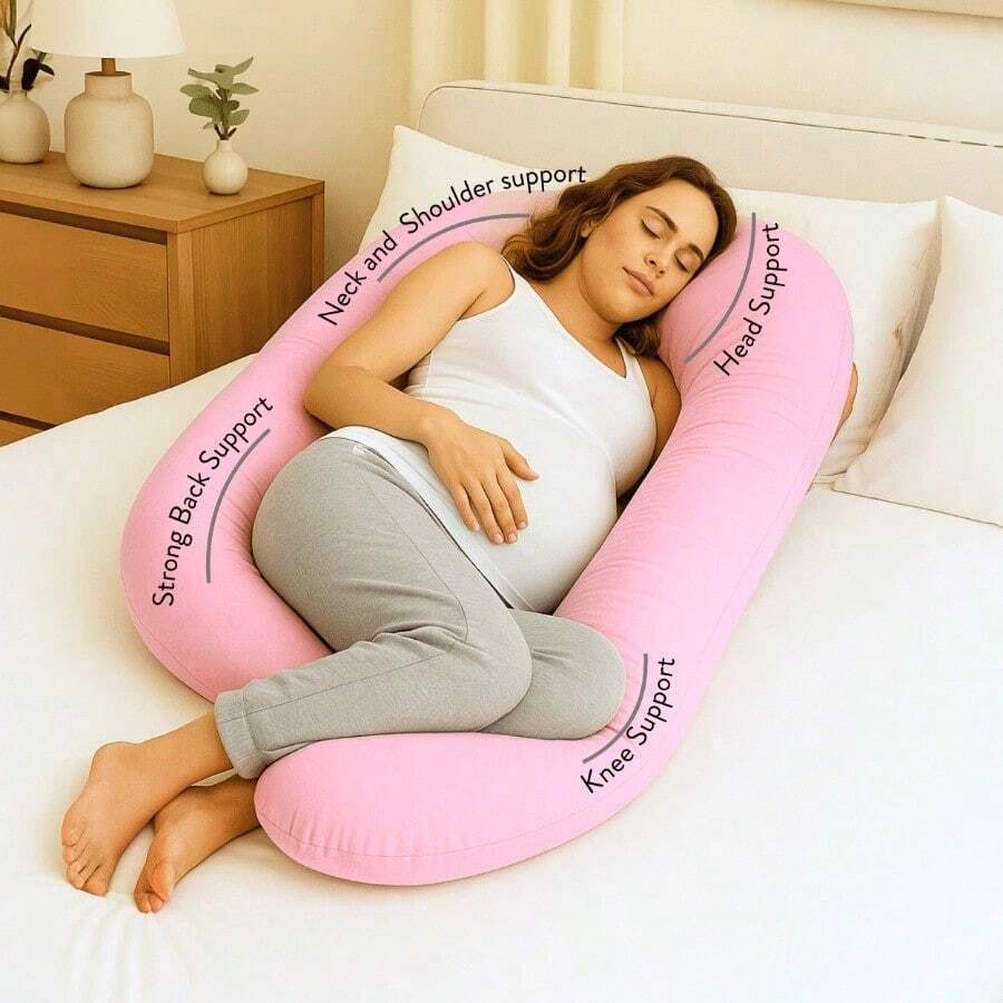 Pregnancy Pillows For Sleeping, U Shaped Maternity Pillow, With Removable Machine Washable Cover - Pink - View 1