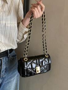 Non-Mainstream Chain Shoulder Bag, Women's New Lightweight Luxury Niche High-End Commuter Square Bag - Black - View 3