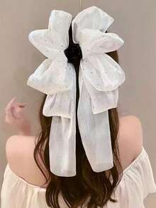 1pc Elegant Fashion Delicate Black Starry Sky Ribbon Bow Hair Clip,Suitable For Balls And Parties Women Claw Clip Fashion Hair - White - View 15