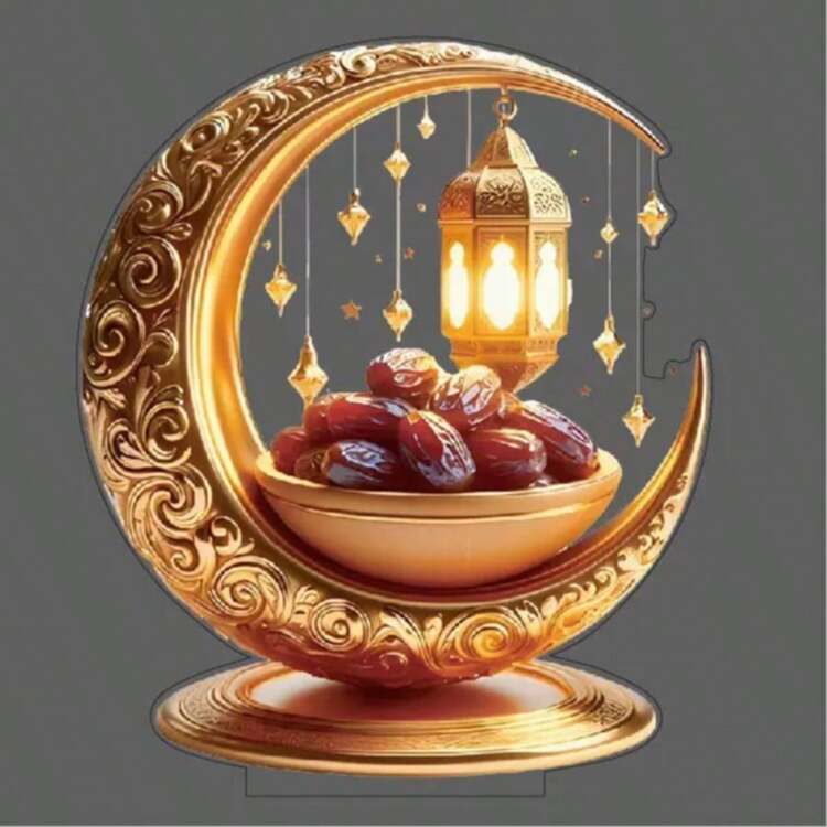 Lámpara decorativa de Ramadán de acrílico 2D, con tema de estrella y luna, sin necesidad de alimentación eléctrica, adecuada para decoración de escritorio en el hogar y la oficina, regalo ideal para la familia - Multicolor - Añade 7