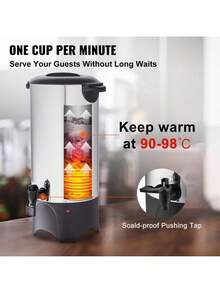 Commercial Coffee Urn, 50 Cups Stainless Steel Large Coffee Dispenser, 1000W 110V Electric Coffee Maker Urn For Quick Brewing, Hot Water Urn With Detachable Power Cord For Easy Cleaning, Silver - 銀色 - 查看 4