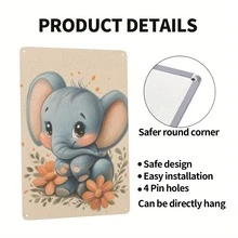 Vintage Little Blue Elephant Metal Tin Sign - Charming Wall Art With Adorable Elephant & Floral Design, Perfect For Home, Bars, Cafes, Garages, And Holiday Gifts, 12x8 Inch, Elephant Decor - White - View 4