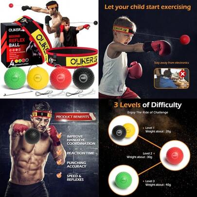Boxing Reflex Ball For Adults And 4 Levels Boxing Ball With Adjustable Headbands Perfect For Reaction Agility Punching Speed Fight Skill And Hand Eye Coordination Training#Dgak
