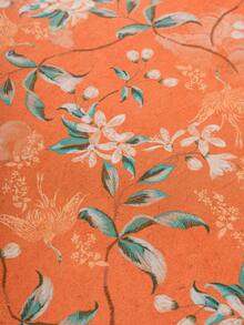 1pc Nordic Mink Velvet Floral & Bird Print Tablecloth, French Luxury Printed Tablecloth With Ruffle Edge, Suitable For Dining Room, Coffee Table, Living Room, Bedroom, Kitchen, Home Decor, Great For Party, Picnic, Wedding - Orange - View 11