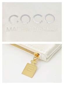 CHANEL 缎面材质化妆包，银白色化妆包，带香水盖拉链和光泽饰面，旅行化妆箱 - 亮白 - 查看 3