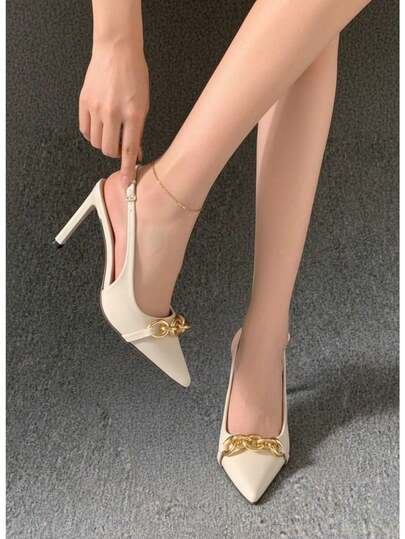 Sandalias de mujer con tacón alto y cadena, sandalias de mujer con tacón fino, sandalias elegantes de mujer con tacón alto y cadena, sandalias de mujer con tacón alto