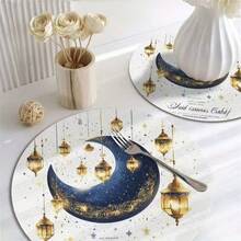 2/4/6 件套优雅斋月图案餐垫 - 15 英寸圆形餐垫，饰以月亮和灯笼图案，点缀星星。适合聚会、用餐和节日装饰。也适合家居装饰、节日餐桌装饰、农舍风格节日装饰、农舍风格，可水洗，材质耐用，可用于节日餐桌装饰和家庭娱乐。 - 彩色 - 查看 8