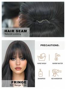 7JHH WIGS 26英寸长款深棕色波浪卷发假发，带刘海，黑色/棕色合成纤维卷发假发，全机编织，高密度，耐热，适合女性日常佩戴、音乐节角色扮演等场合。 - 深棕色 - 查看 8