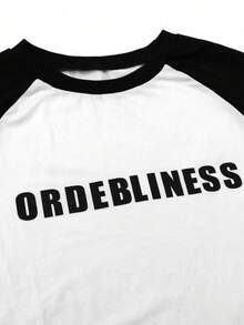 Women's Letter Print Color Block Raglan Sleeve T-Shirt White Casual Summer - White - View 5