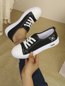 Giày thể thao nữ màu đen, giày vải cổ thấp, giày sneaker vải nữ, giày thể thao thời trang nữ, giày lười, giày tennis thường ngày - màu đen - Xem 5