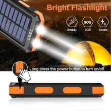 Fast Charging Portable Power Bank LOZE 10000mAh Solar Power Bank Dual USB & USB-C Output Built-In Flashlight And Compass Portable Charger For Outdoor Adventures Valentine's Day Gift - Black - View 9