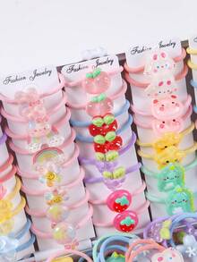 30pcs Girls Multicolor Fruit, Animal, Rainbow, Star Hair Scrunchies, Elastic Hair Ties For Ponytail, Bun, Everyday Use And Back To School - Multicolor - View 3