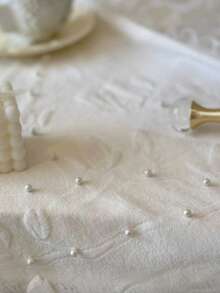 1pc French Rococo Ambiance Cream Jade Magnolia Pearl 3D Relief Sheer Curtain With Ruffle Trim For Living Room - Multicolor - View 6