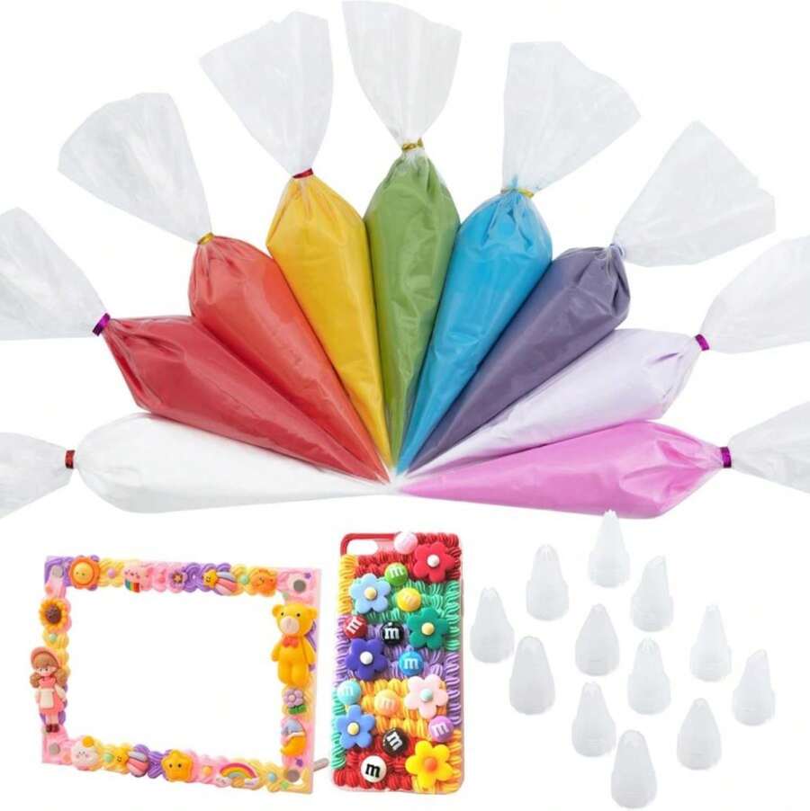 Christmas Decoden Cream &Amp; 50 Mini Charms, Christmas Frosting Kit, Fake Whipped Cream Glue With Mini Resin Charms, Simulation Frosting Whipped Clay DIY Kit, Holiday Craft - ColorD - 查看 1